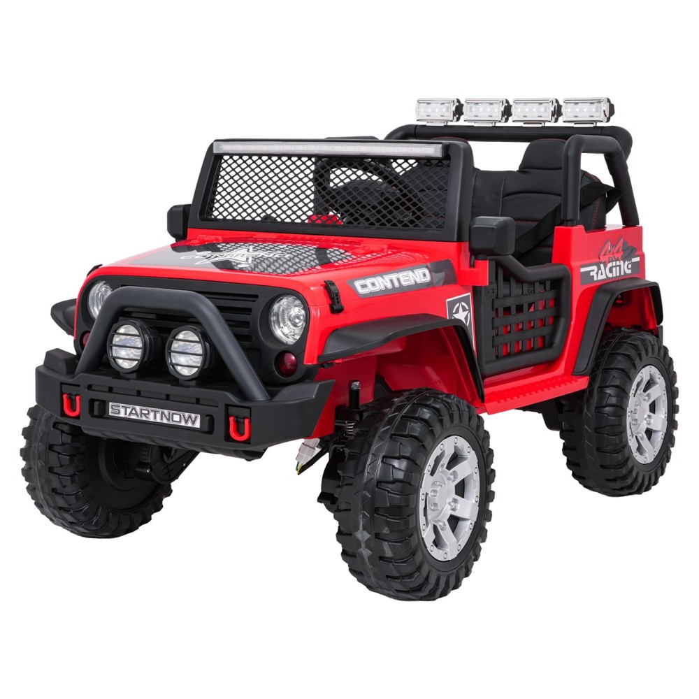 JOKO Elektrické autíčko Jeep BEAST 4x4, kožené sedadlo, penové kolesá, Funkcia Hojdania, Nosnosť 50kg, FM rádio, červené