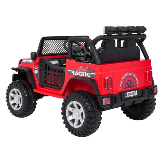 JOKO Elektrické autíčko Jeep BEAST 4x4, kožené sedadlo, penové kolesá, Funkcia Hojdania, Nosnosť 50kg, FM rádio, červené