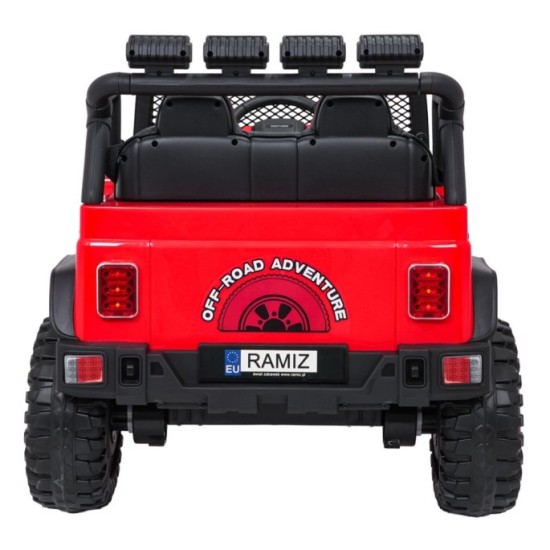 JOKO Elektrické autíčko Jeep BEAST 4x4, kožené sedadlo, penové kolesá, Funkcia Hojdania, Nosnosť 50kg, FM rádio, červené
