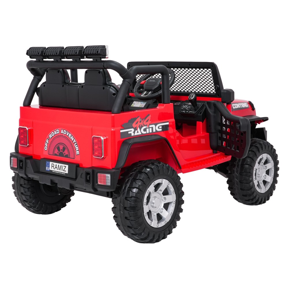 JOKO Elektrické autíčko Jeep BEAST 4x4, kožené sedadlo, penové kolesá, Funkcia Hojdania, Nosnosť 50kg, FM rádio, červené