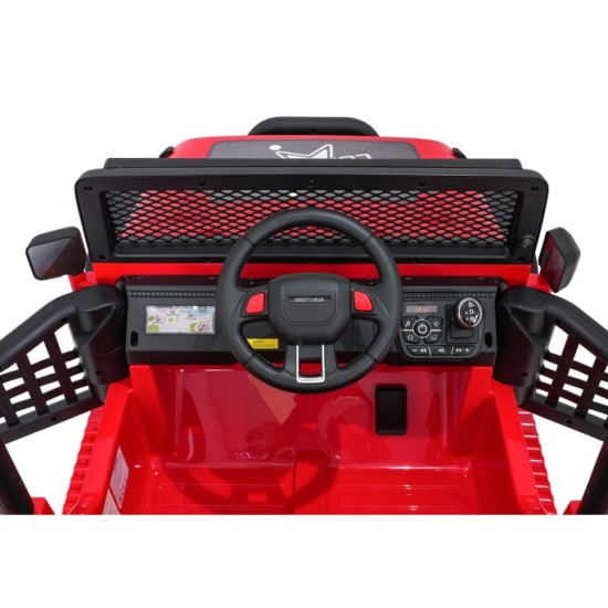 JOKO Elektrické autíčko Jeep BEAST 4x4, kožené sedadlo, penové kolesá, Funkcia Hojdania, Nosnosť 50kg, FM rádio, červené