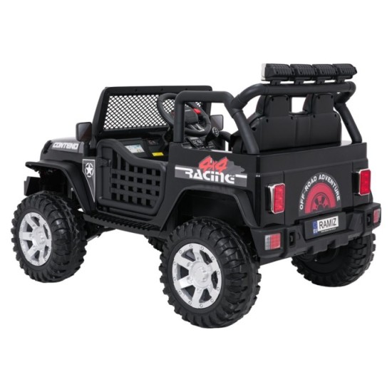 JOKO Elektrické autíčko Jeep BEAST 4x4, kožené sedadlo, penové kolesá, Funkcia Hojdania, Nosnosť 50kg, FM rádio, čierne