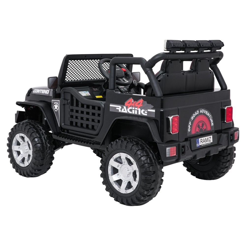JOKO Elektrické autíčko Jeep BEAST 4x4, kožené sedadlo, penové kolesá, Funkcia Hojdania, Nosnosť 50kg, FM rádio, čierne