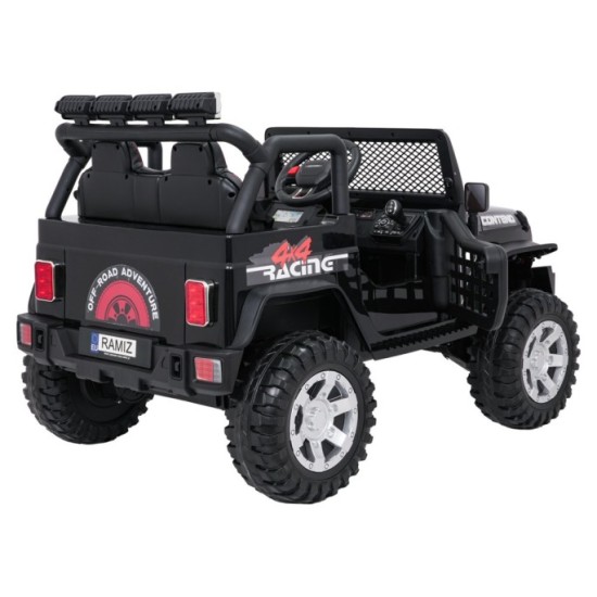 JOKO Elektrické autíčko Jeep BEAST 4x4, kožené sedadlo, penové kolesá, Funkcia Hojdania, Nosnosť 50kg, FM rádio, čierne