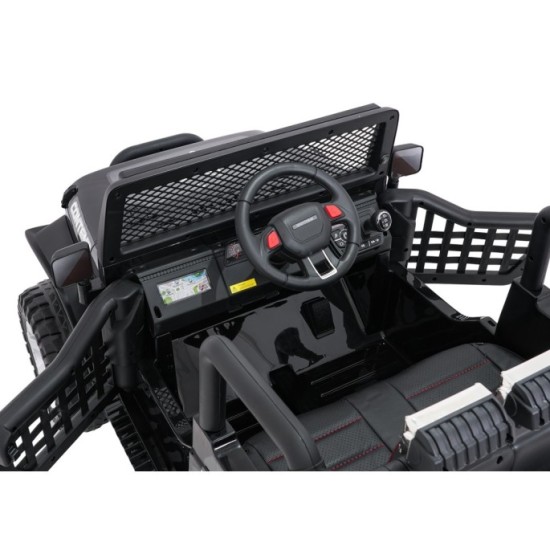 JOKO Elektrické autíčko Jeep BEAST 4x4, kožené sedadlo, penové kolesá, Funkcia Hojdania, Nosnosť 50kg, FM rádio, čierne