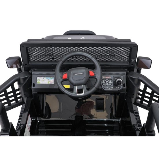 JOKO Elektrické autíčko Jeep BEAST 4x4, kožené sedadlo, penové kolesá, Funkcia Hojdania, Nosnosť 50kg, FM rádio, čierne