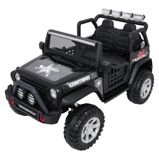 JOKO Elektrické autíčko Jeep BEAST 4x4, kožené sedadlo, penové kolesá, Funkcia Hojdania, Nosnosť 50kg, FM rádio, čierne