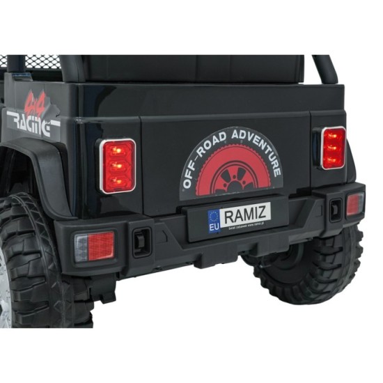 JOKO Elektrické autíčko Jeep BEAST 4x4, kožené sedadlo, penové kolesá, Funkcia Hojdania, Nosnosť 50kg, FM rádio, čierne