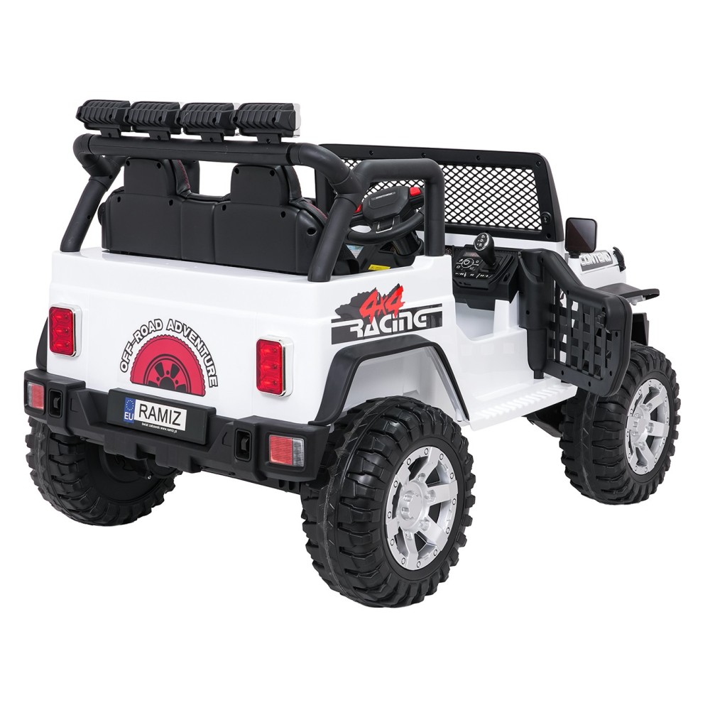 JOKO Elektrické autíčko Jeep BEAST 4x4, kožené sedadlo, penové kolesá, Funkcia Hojdania, Nosnosť 50kg, FM rádio, biele
