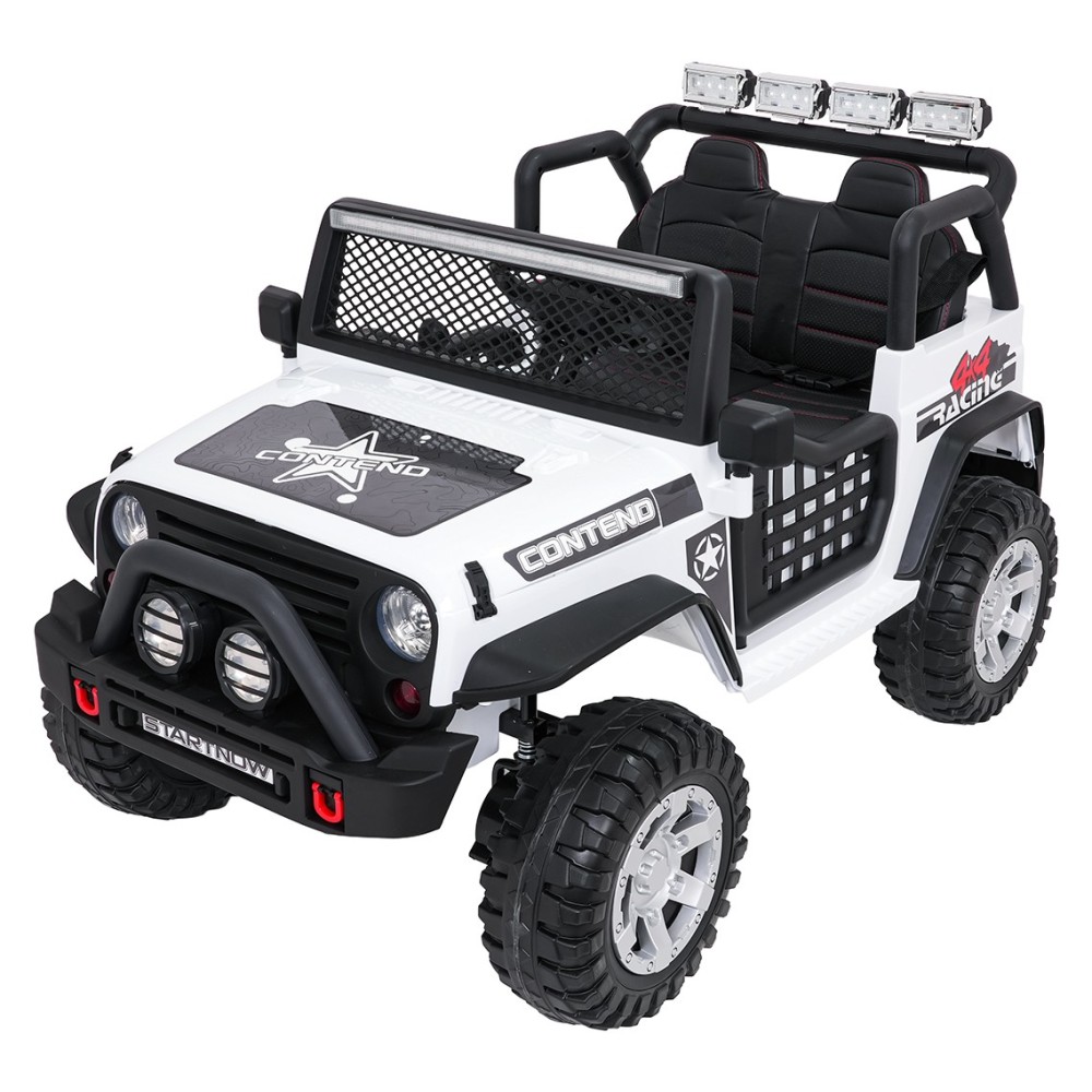 JOKO Elektrické autíčko Jeep BEAST 4x4, kožené sedadlo, penové kolesá, Funkcia Hojdania, Nosnosť 50kg, FM rádio, biele