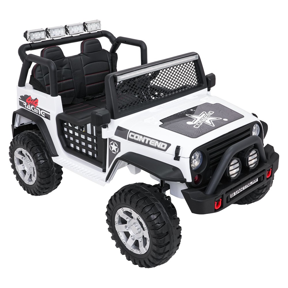 JOKO Elektrické autíčko Jeep BEAST 4x4, kožené sedadlo, penové kolesá, Funkcia Hojdania, Nosnosť 50kg, FM rádio, biele