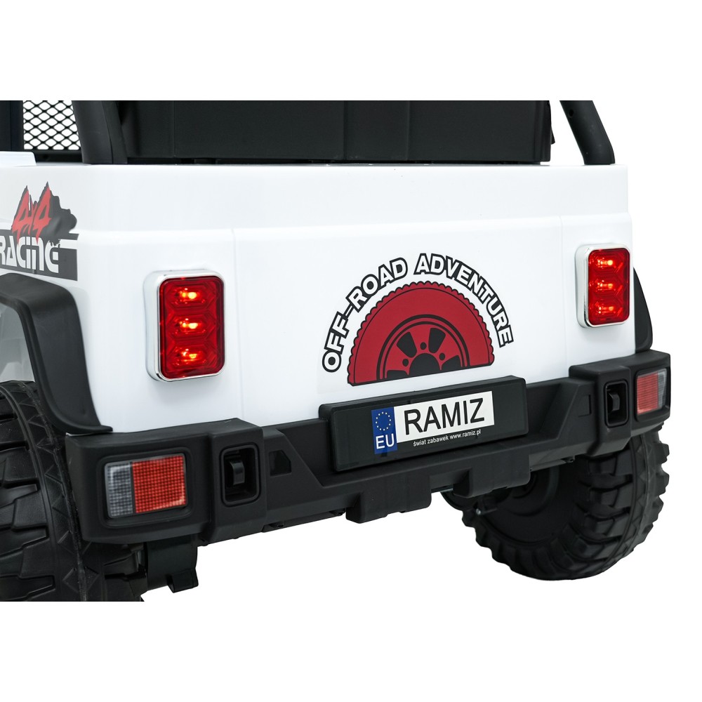 JOKO Elektrické autíčko Jeep BEAST 4x4, kožené sedadlo, penové kolesá, Funkcia Hojdania, Nosnosť 50kg, FM rádio, biele