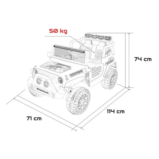 JOKO Elektrické autíčko Jeep BEAST 4x4, kožené sedadlo, penové kolesá, Funkcia Hojdania, Nosnosť 50kg, FM rádio, biele