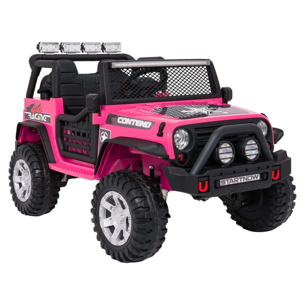 JOKO Elektrické autíčko Jeep BEAST 4x4, kožené sedadlo, penové kolesá, Funkcia Hojdania, Nosnosť 50kg, FM rádio, ružové