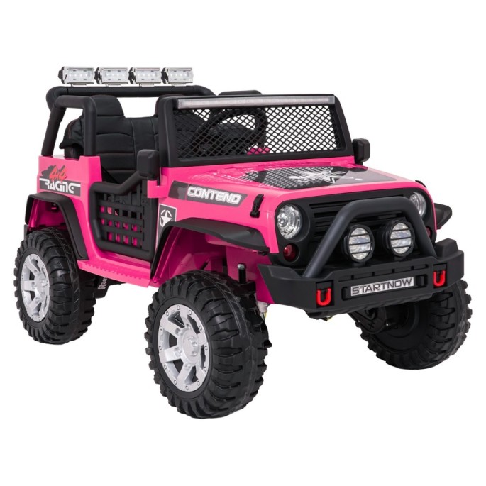 JOKO Elektrické autíčko Jeep BEAST 4x4, kožené sedadlo, penové kolesá, Funkcia Hojdania, Nosnosť 50kg, FM rádio, ružové