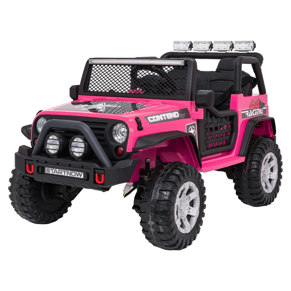 JOKO Elektrické autíčko Jeep BEAST 4x4, kožené sedadlo, penové kolesá, Funkcia Hojdania, Nosnosť 50kg, FM rádio, ružové