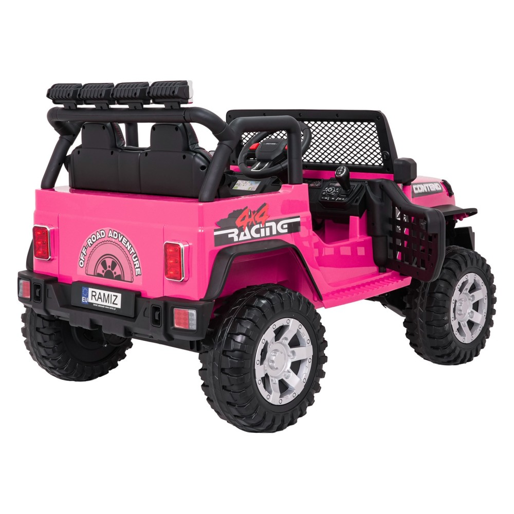 JOKO Elektrické autíčko Jeep BEAST 4x4, kožené sedadlo, penové kolesá, Funkcia Hojdania, Nosnosť 50kg, FM rádio, ružové