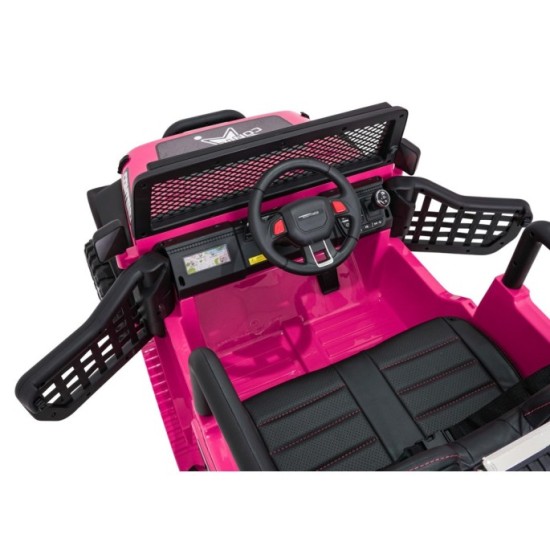 JOKO Elektrické autíčko Jeep BEAST 4x4, kožené sedadlo, penové kolesá, Funkcia Hojdania, Nosnosť 50kg, FM rádio, ružové