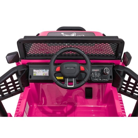 JOKO Elektrické autíčko Jeep BEAST 4x4, kožené sedadlo, penové kolesá, Funkcia Hojdania, Nosnosť 50kg, FM rádio, ružové