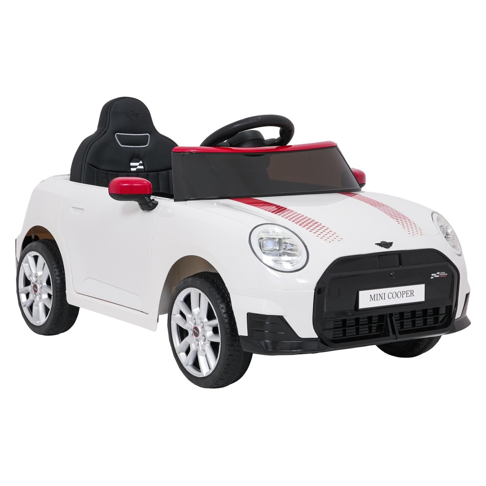 JOKO Elektrické autíčko Mini Cooper, penové kolesá, kožené sedadlo, biele
