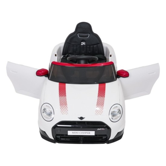JOKO Elektrické autíčko Mini Cooper, penové kolesá, kožené sedadlo, biele