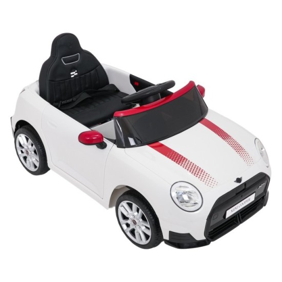 JOKO Elektrické autíčko Mini Cooper, penové kolesá, kožené sedadlo, biele