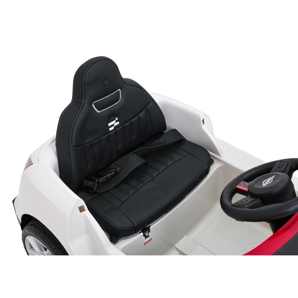JOKO Elektrické autíčko Mini Cooper, penové kolesá, kožené sedadlo, biele