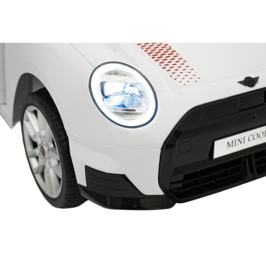 JOKO Elektrické autíčko Mini Cooper, penové kolesá, kožené sedadlo, biele