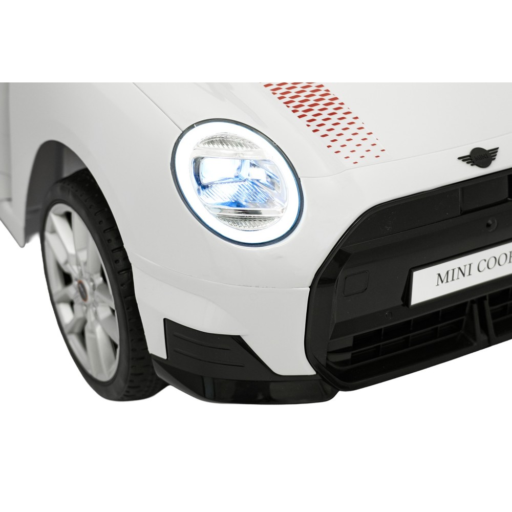 JOKO Elektrické autíčko Mini Cooper, penové kolesá, kožené sedadlo, biele