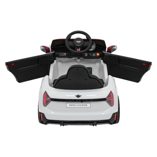JOKO Elektrické autíčko Mini Cooper, penové kolesá, kožené sedadlo, biele