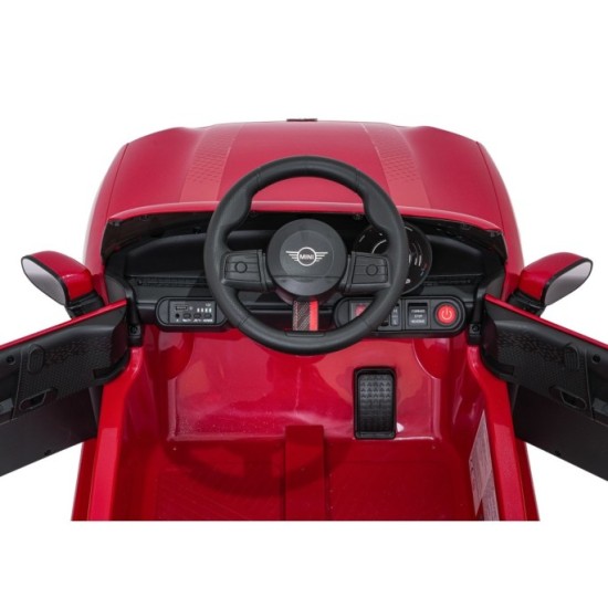 JOKO Elektrické autíčko Mini Cooper, penové kolesá, kožené sedadlo, červené