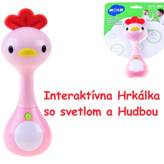 JOKO Interaktívna hrkálka Kuriatko s hudbou a svetlom na batérie, ružová