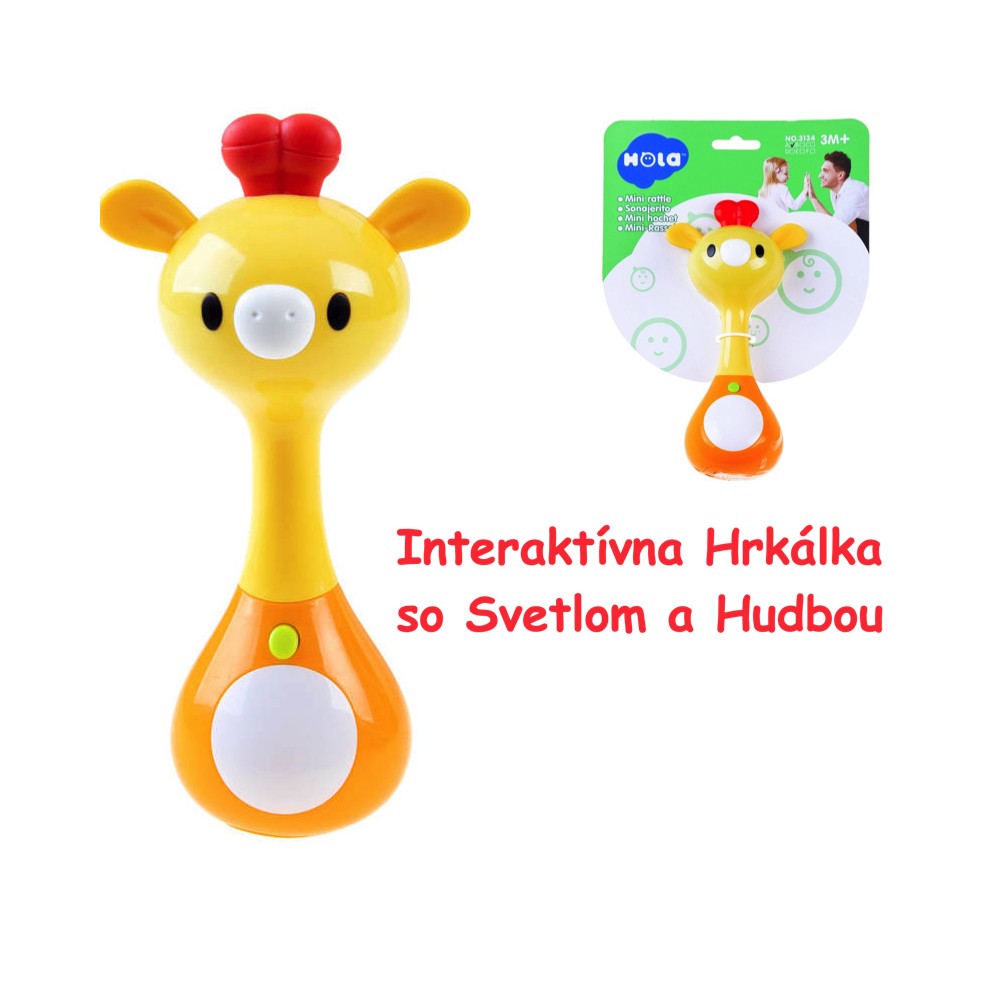 JOKO Interaktívna hrkálka Žirafa s hudbou a svetlom na batérie, žltá