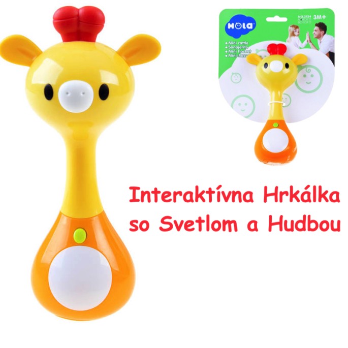 JOKO Interaktívna hrkálka Žirafa s hudbou a svetlom na batérie, žltá