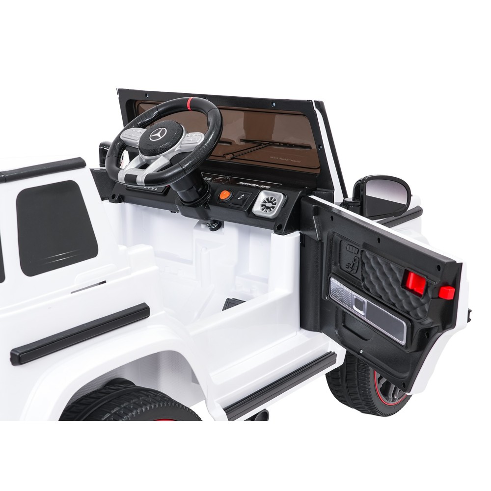 JOKO Elektrické autíčko Mercedes G63 AMG LIFT, penové kolesá, kožené sedadlo, biele