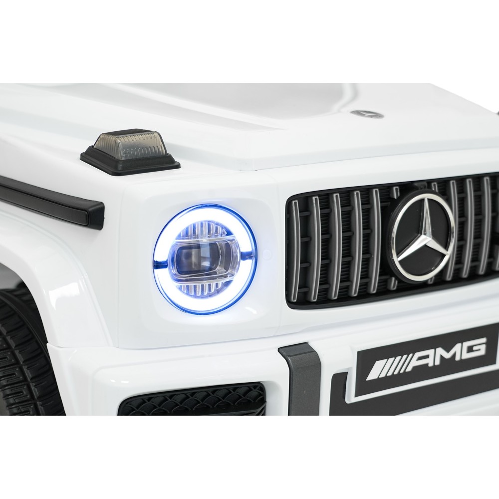 JOKO Elektrické autíčko Mercedes G63 AMG LIFT, penové kolesá, kožené sedadlo, biele