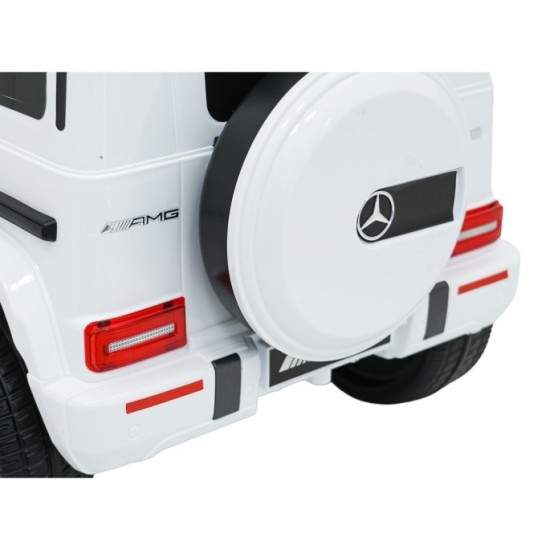 JOKO Elektrické autíčko Mercedes G63 AMG LIFT, penové kolesá, kožené sedadlo, biele