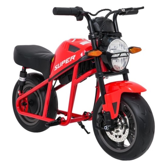 JOKO Elektrická motorka SUPERMOTO 300W 24V, kožené sedadlo, penové kolesá, nosnosť 50kg, červená