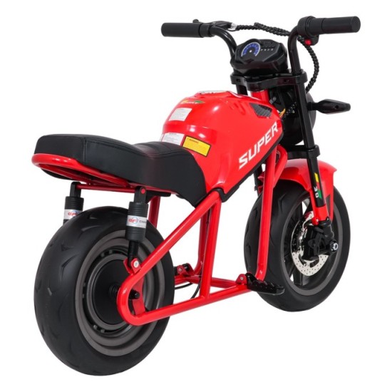 JOKO Elektrická motorka SUPERMOTO 300W 24V, kožené sedadlo, penové kolesá, nosnosť 50kg, červená