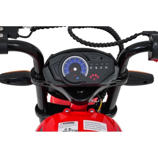 JOKO Elektrická motorka SUPERMOTO 300W 24V, kožené sedadlo, penové kolesá, nosnosť 50kg, červená