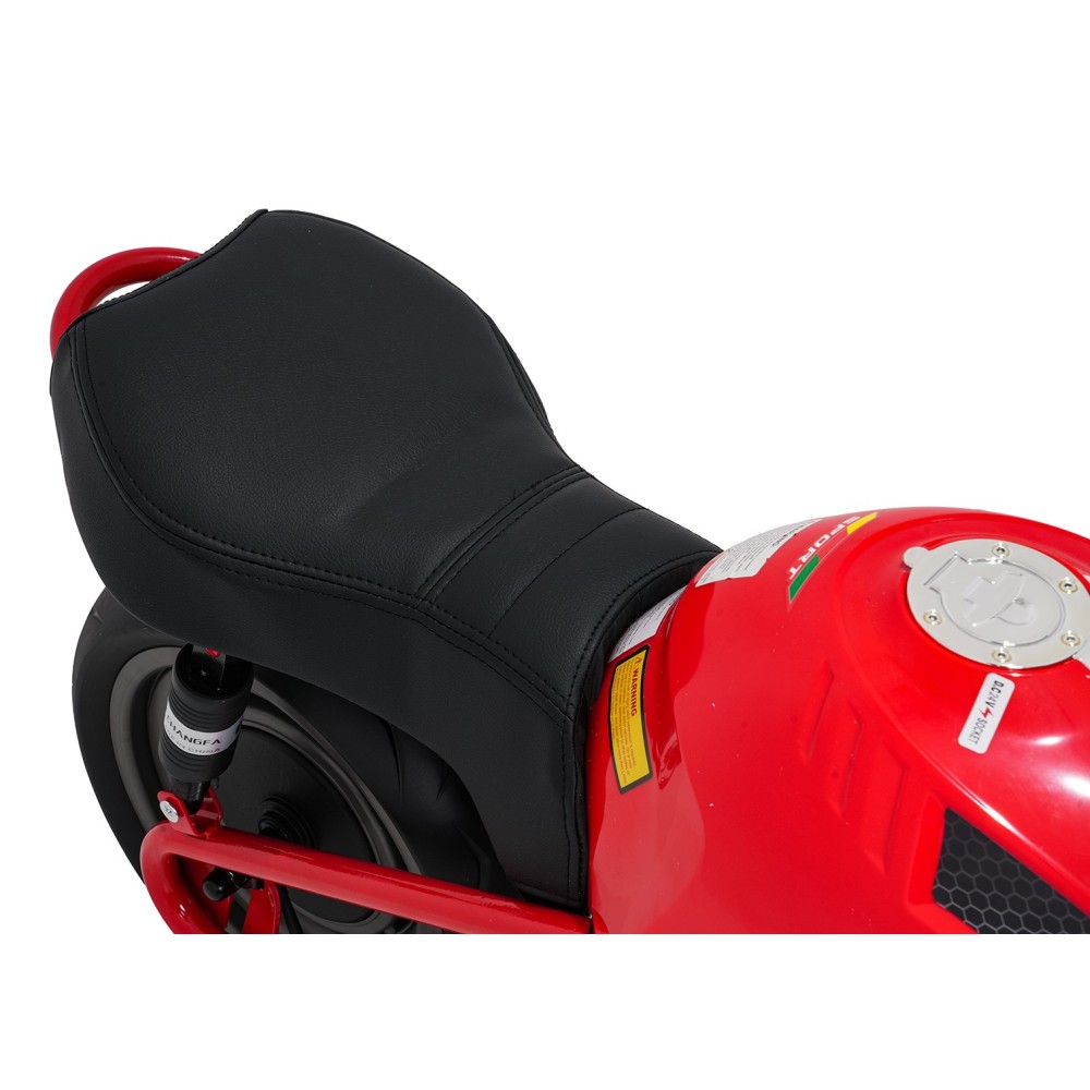 JOKO Elektrická motorka SUPERMOTO 300W 24V, kožené sedadlo, penové kolesá, nosnosť 50kg, červená