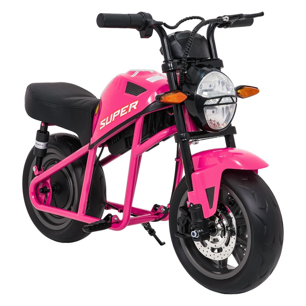 JOKO Elektrická motorka SUPERMOTO 300W 24V, kožené sedadlo, penové kolesá, nosnosť 50kg, ružová