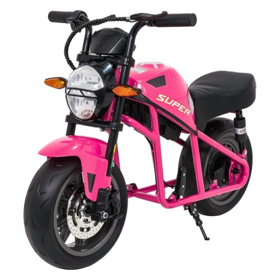 JOKO Elektrická motorka SUPERMOTO 300W 24V, kožené sedadlo, penové kolesá, nosnosť 50kg, ružová