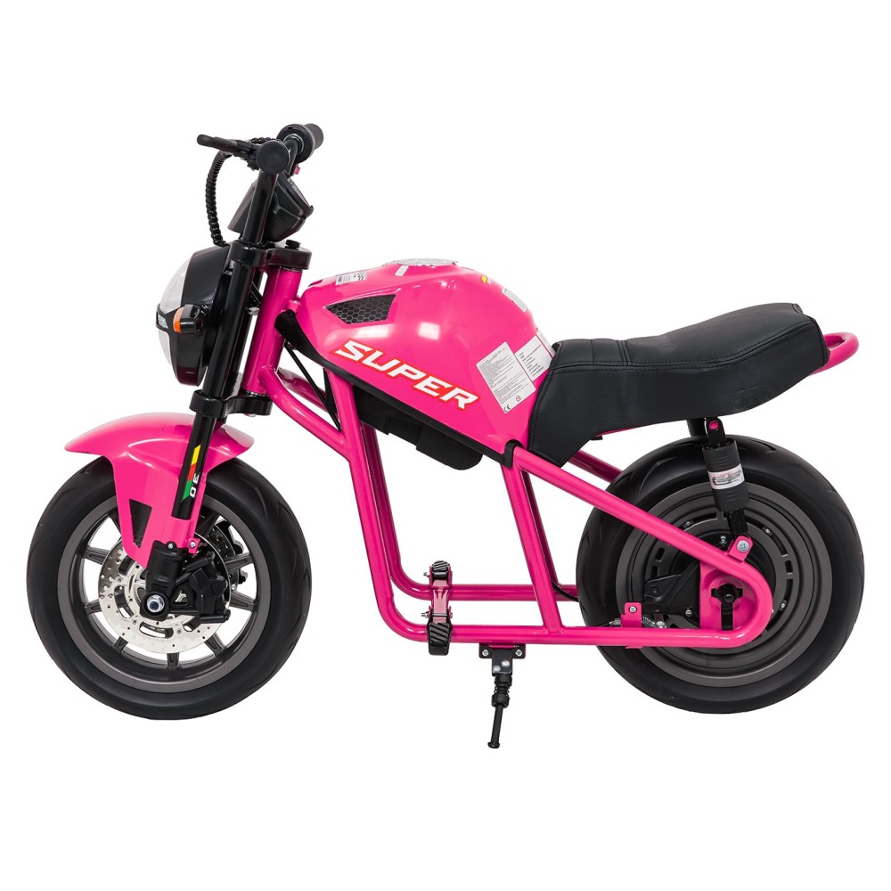 JOKO Elektrická motorka SUPERMOTO 300W 24V, kožené sedadlo, penové kolesá, nosnosť 50kg, ružová