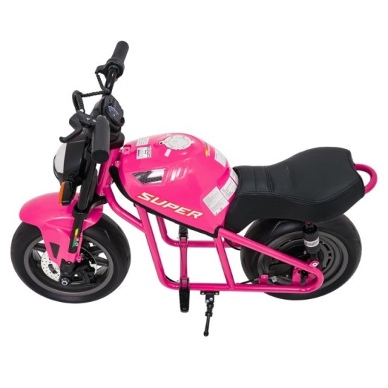 JOKO Elektrická motorka SUPERMOTO 300W 24V, kožené sedadlo, penové kolesá, nosnosť 50kg, ružová
