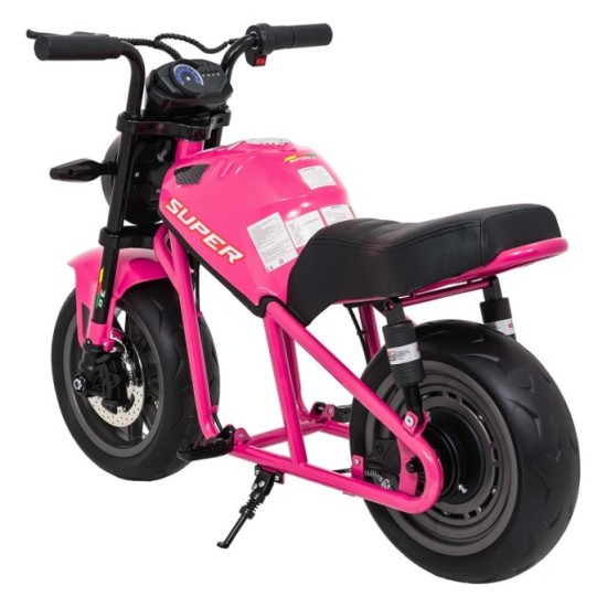 JOKO Elektrická motorka SUPERMOTO 300W 24V, kožené sedadlo, penové kolesá, nosnosť 50kg, ružová