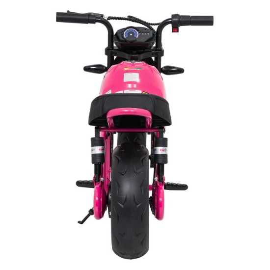 JOKO Elektrická motorka SUPERMOTO 300W 24V, kožené sedadlo, penové kolesá, nosnosť 50kg, ružová