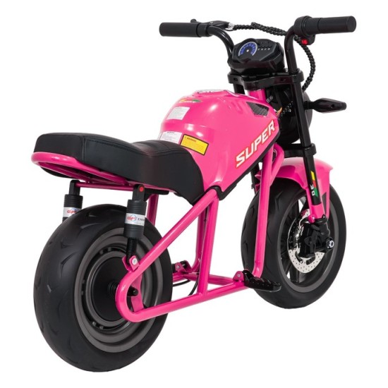 JOKO Elektrická motorka SUPERMOTO 300W 24V, kožené sedadlo, penové kolesá, nosnosť 50kg, ružová
