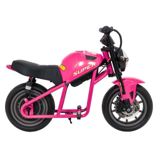 JOKO Elektrická motorka SUPERMOTO 300W 24V, kožené sedadlo, penové kolesá, nosnosť 50kg, ružová