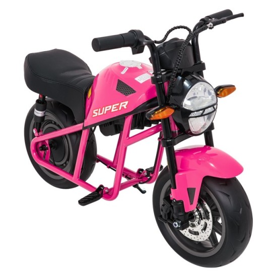 JOKO Elektrická motorka SUPERMOTO 300W 24V, kožené sedadlo, penové kolesá, nosnosť 50kg, ružová